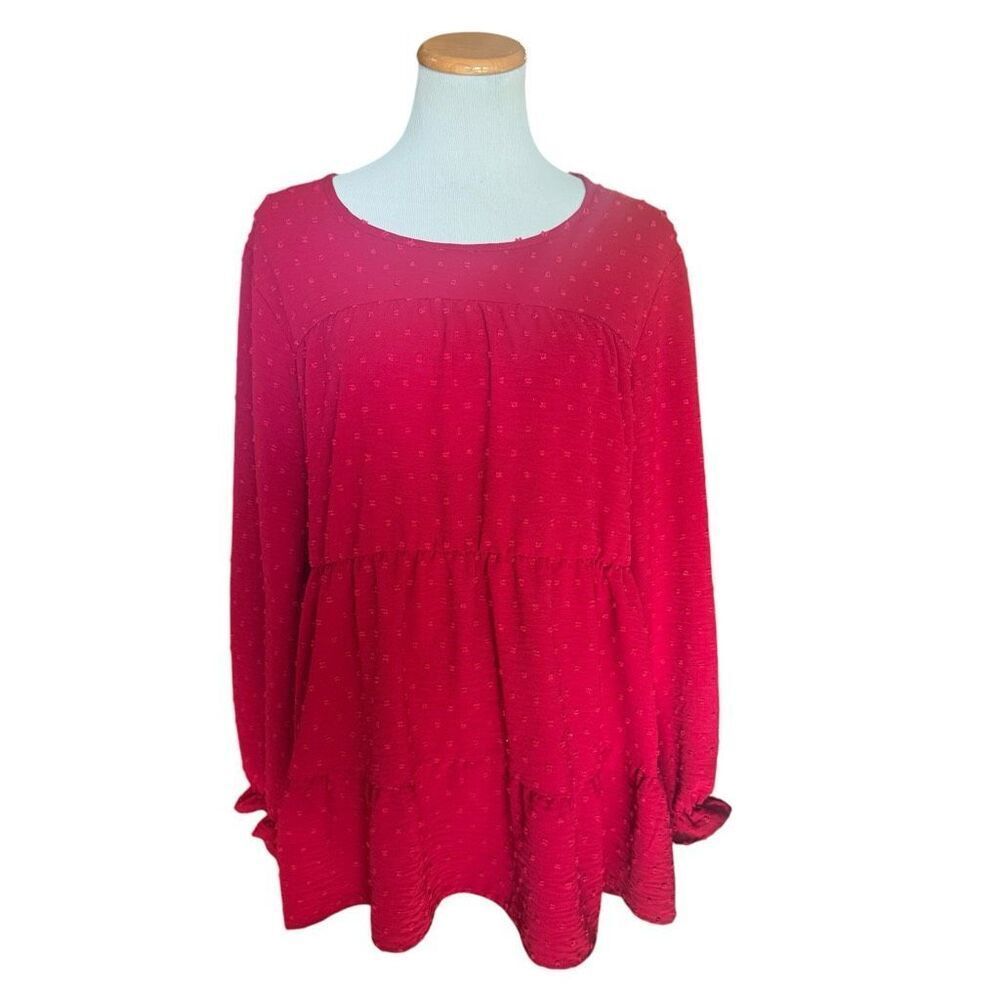 Womens Shein Plus Swiss Dot Tiered Hem Peplum Top Blouse - Sz 2X